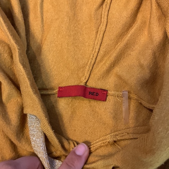 Boxy Sweater Hoodie sparkle drawstrings mustard yellow size L - Picture 5 of 7